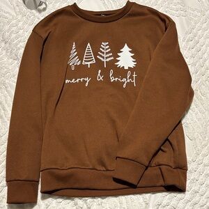 Brown Sweatshirt with White Festive Print